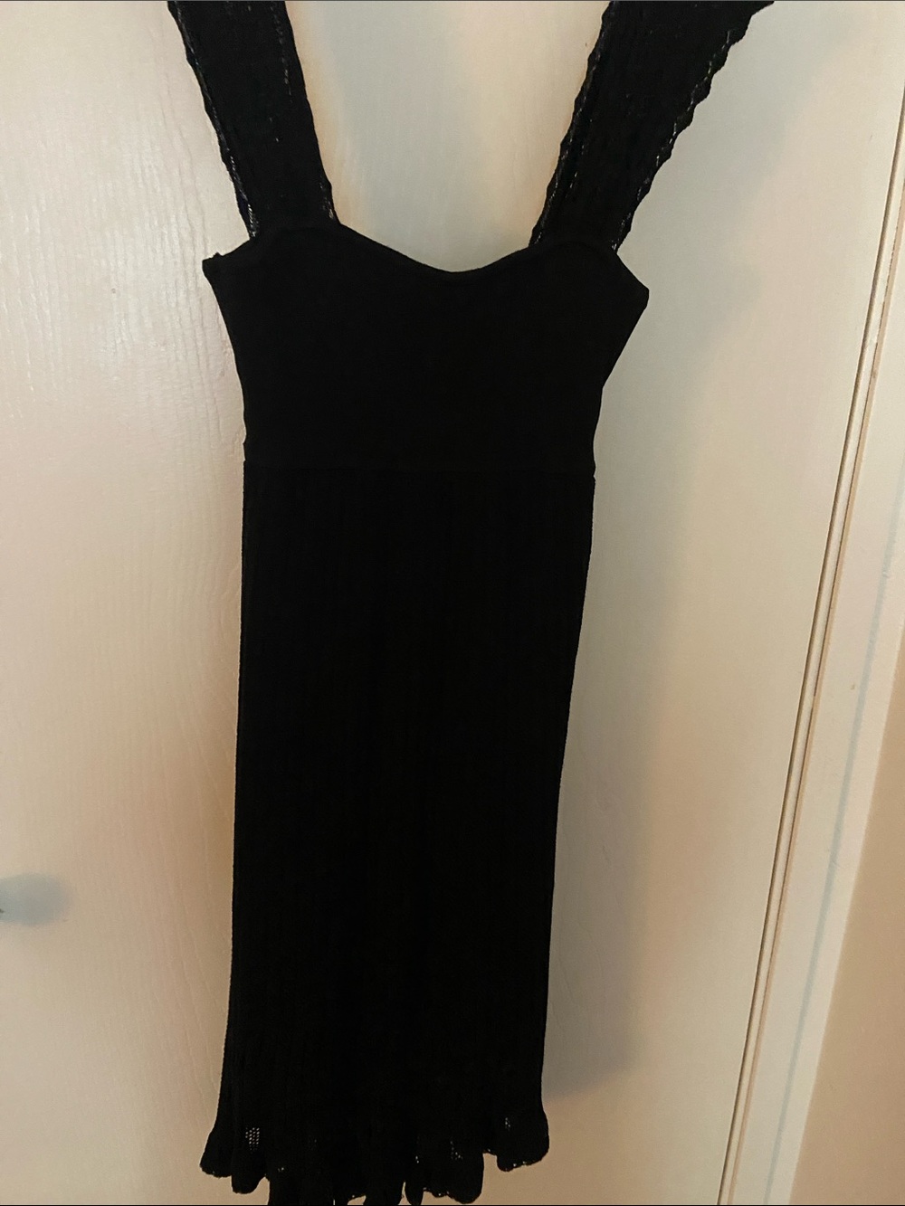 bebe Black Knit Midi Dress with Lace Straps